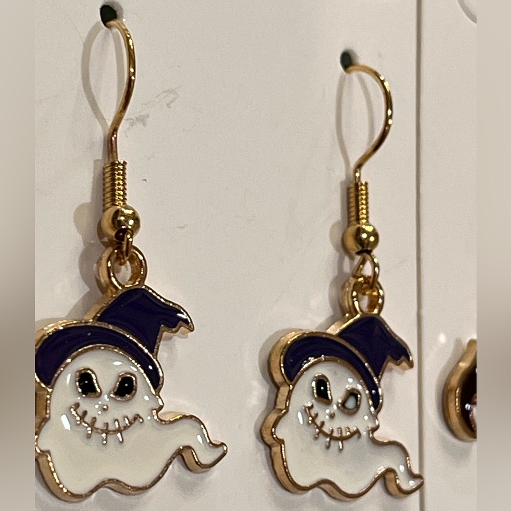 Gold Tone 3 pair Halloween Earrings with Enamel Design - Picture 6 of 7